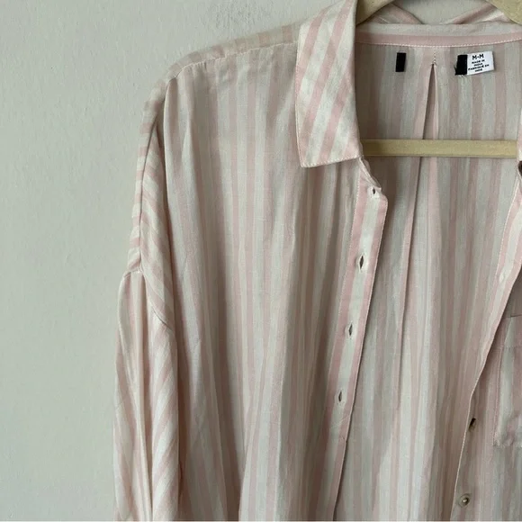 Urban Outfitters BDG Striped Button Down Blouse Pink and White M - Picture 6 of 12